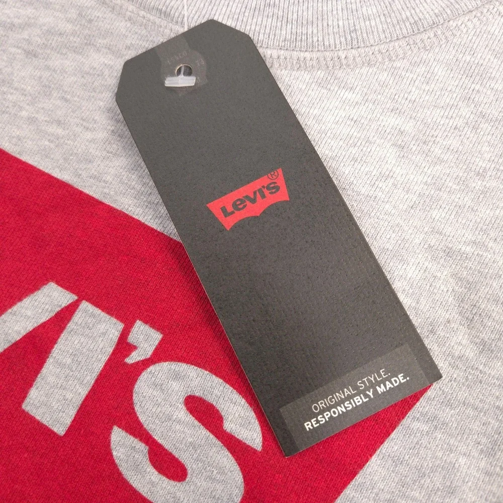 Levis Sweatshirt Mens L‎ Gray Heather Graphic Standard Crewneck Relaxed Fit NEW